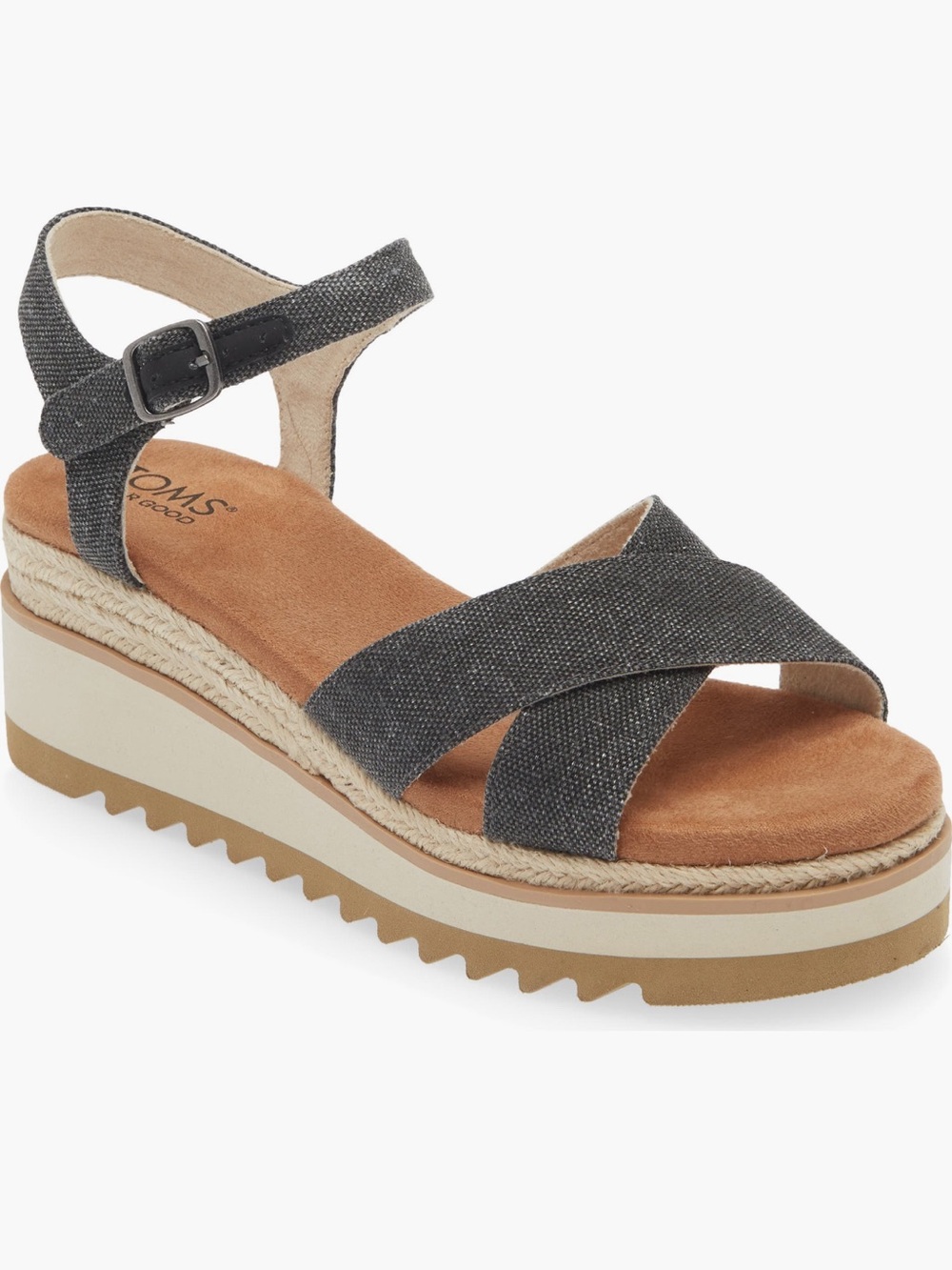 Toms Gia Black Chambray Canvas Platform Sandals Ortho-Lite Shoes 9.5 New in Box